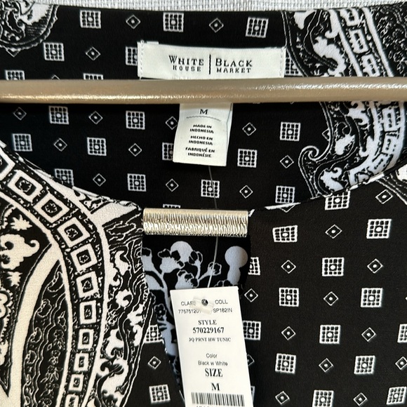 WHITE HOUSE BLACK MARKET BLACK & WHITE 3/4 SLEEVE TUNIC DRESS /BLOUSE SIZE M - Picture 2 of 6